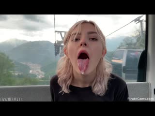 teen swallows loads of cum on a cable car public blowjob eva elfie - beautiful babes